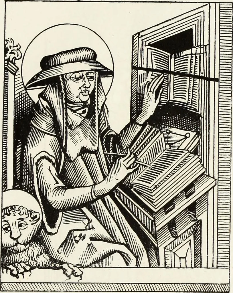 An illustration from Caractâeristiques des saints dans l'art populaire, 1867, leaf 74
