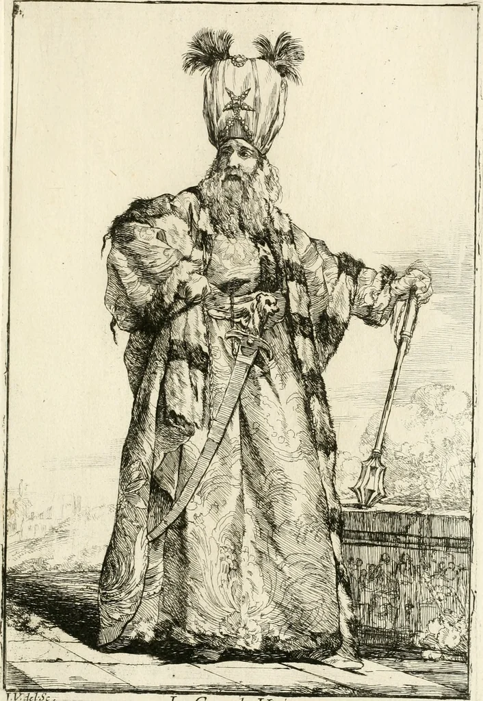 An illustration from Caravanne du sultan ala Mecque; mascarade turque donnée a Rome par Messieurs les pensionnaires de l'Academie de France et leurs amis au Carnaval de l'année 1748. Dediée à messire Iean Francois de Troy, ecuïer, conseiller sécrétaire du Roi, chevalier de l'Ordre de S. Michel, directeur de l'Academie roïale de France a Rome, ancien Recteur de celle de Paris, et ancien Prince de l'Academie de S. Luc de Rome &c ..., 1749, leaf 18