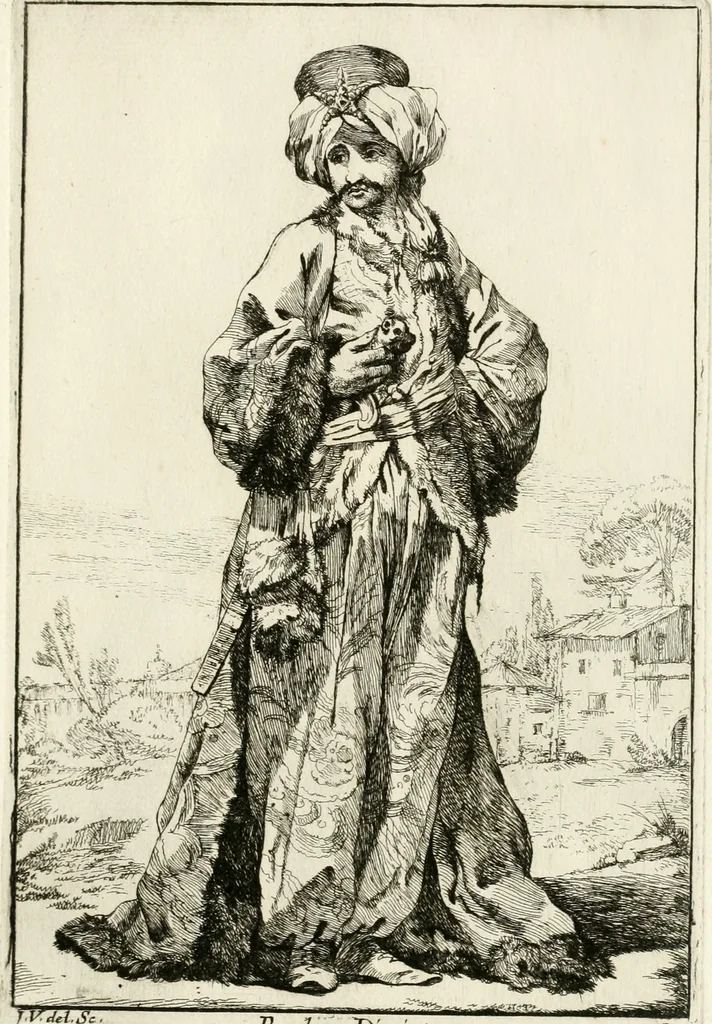 An illustration from Caravanne du sultan ala Mecque; mascarade turque donnée a Rome par Messieurs les pensionnaires de l'Academie de France et leurs amis au Carnaval de l'année 1748. Dediée à messire Iean Francois de Troy, ecuïer, conseiller sécrétaire du Roi, chevalier de l'Ordre de S. Michel, directeur de l'Academie roïale de France a Rome, ancien Recteur de celle de Paris, et ancien Prince de l'Academie de S. Luc de Rome &c ..., 1749, leaf 20