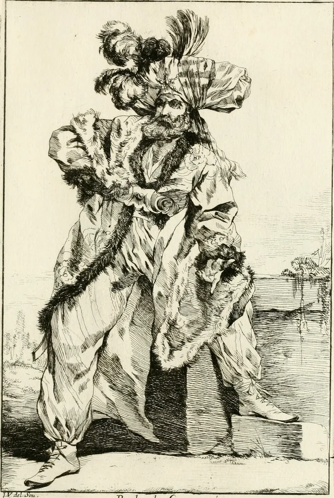 An illustration from Caravanne du sultan ala Mecque; mascarade turque donnée a Rome par Messieurs les pensionnaires de l'Academie de France et leurs amis au Carnaval de l'année 1748. Dediée à messire Iean Francois de Troy, ecuïer, conseiller sécrétaire du Roi, chevalier de l'Ordre de S. Michel, directeur de l'Academie roïale de France a Rome, ancien Recteur de celle de Paris, et ancien Prince de l'Academie de S. Luc de Rome &c ..., 1749, leaf 22