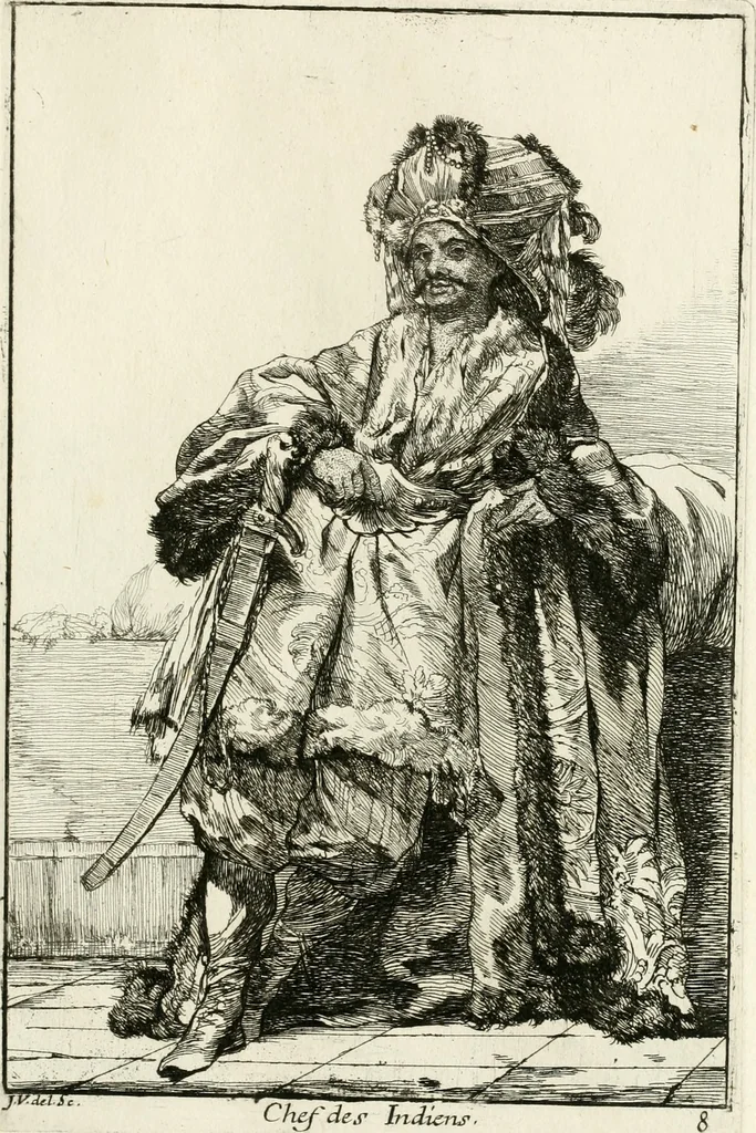 An illustration from Caravanne du sultan ala Mecque; mascarade turque donnée a Rome par Messieurs les pensionnaires de l'Academie de France et leurs amis au Carnaval de l'année 1748. Dediée à messire Iean Francois de Troy, ecuïer, conseiller sécrétaire du Roi, chevalier de l'Ordre de S. Michel, directeur de l'Academie roïale de France a Rome, ancien Recteur de celle de Paris, et ancien Prince de l'Academie de S. Luc de Rome &c ..., 1749, leaf 24