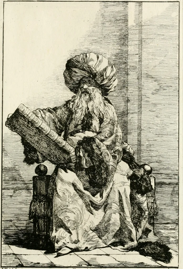An illustration from Caravanne du sultan ala Mecque; mascarade turque donnée a Rome par Messieurs les pensionnaires de l'Academie de France et leurs amis au Carnaval de l'année 1748. Dediée à messire Iean Francois de Troy, ecuïer, conseiller sécrétaire du Roi, chevalier de l'Ordre de S. Michel, directeur de l'Academie roïale de France a Rome, ancien Recteur de celle de Paris, et ancien Prince de l'Academie de S. Luc de Rome &c ..., 1749, leaf 28