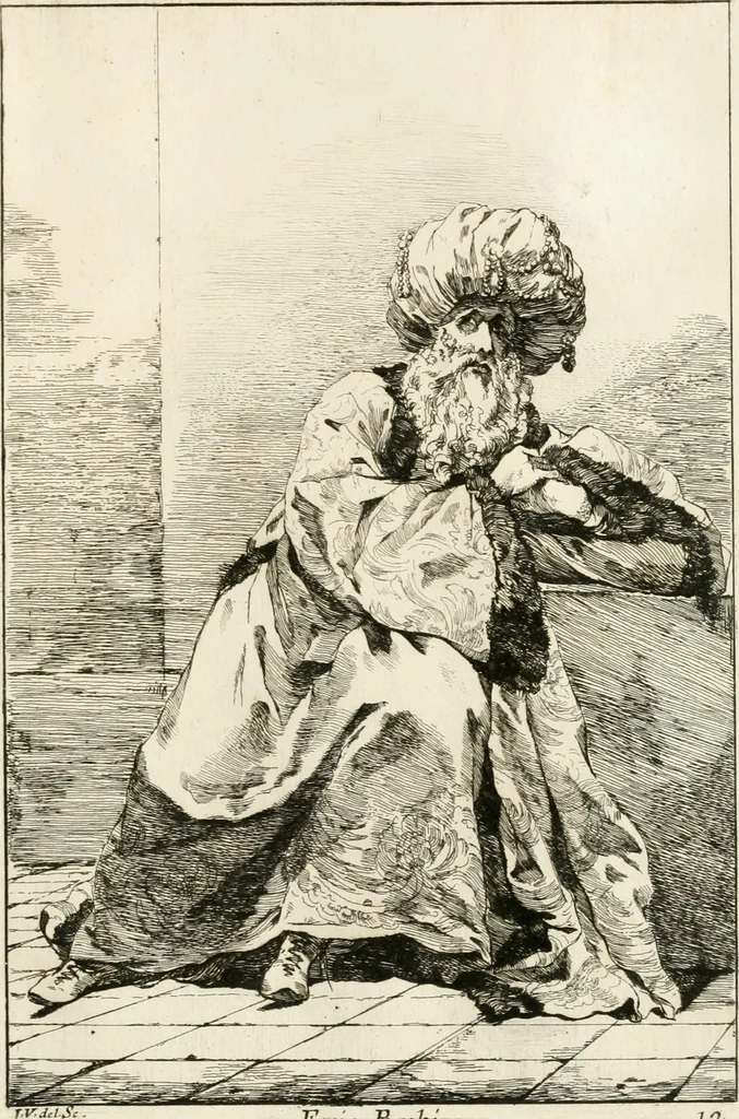 An illustration from Caravanne du sultan ala Mecque; mascarade turque donnée a Rome par Messieurs les pensionnaires de l'Academie de France et leurs amis au Carnaval de l'année 1748. Dediée à messire Iean Francois de Troy, ecuïer, conseiller sécrétaire du Roi, chevalier de l'Ordre de S. Michel, directeur de l'Academie roïale de France a Rome, ancien Recteur de celle de Paris, et ancien Prince de l'Academie de S. Luc de Rome &c ..., 1749, leaf 32