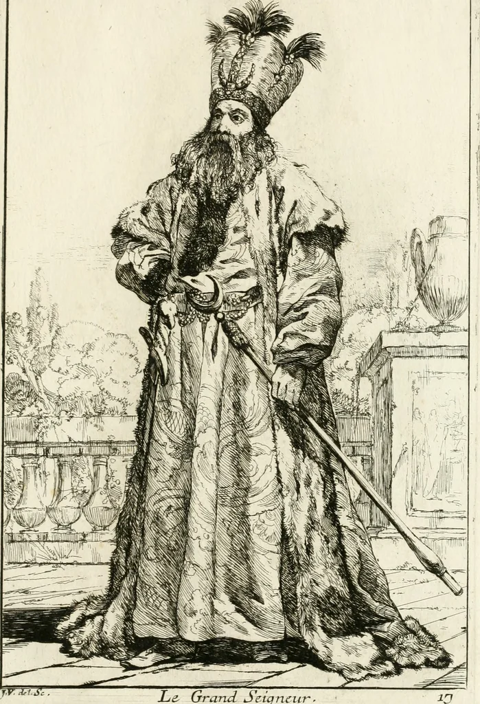 An illustration from Caravanne du sultan ala Mecque; mascarade turque donnée a Rome par Messieurs les pensionnaires de l'Academie de France et leurs amis au Carnaval de l'année 1748. Dediée à messire Iean Francois de Troy, ecuïer, conseiller sécrétaire du Roi, chevalier de l'Ordre de S. Michel, directeur de l'Academie roïale de France a Rome, ancien Recteur de celle de Paris, et ancien Prince de l'Academie de S. Luc de Rome &c ..., 1749, leaf 42