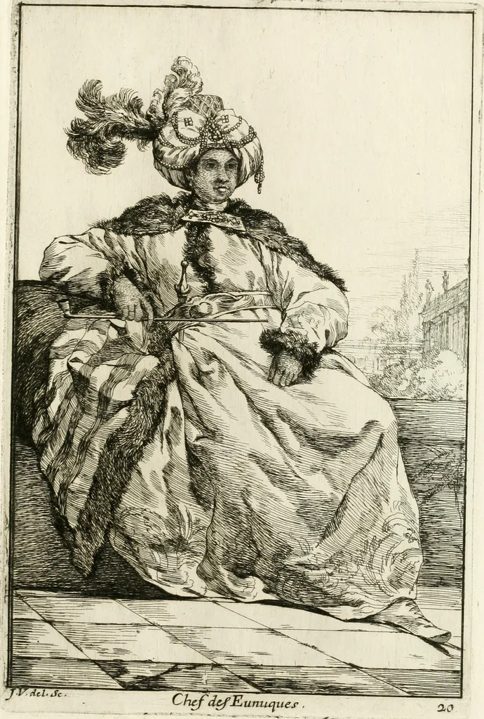 An illustration from Caravanne du sultan ala Mecque; mascarade turque donnée a Rome par Messieurs les pensionnaires de l'Academie de France et leurs amis au Carnaval de l'année 1748. Dediée à messire Iean Francois de Troy, ecuïer, conseiller sécrétaire du Roi, chevalier de l'Ordre de S. Michel, directeur de l'Academie roïale de France a Rome, ancien Recteur de celle de Paris, et ancien Prince de l'Academie de S. Luc de Rome &c ..., 1749, leaf 48