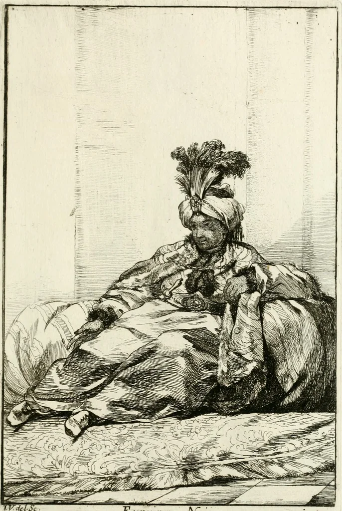 An illustration from Caravanne du sultan ala Mecque; mascarade turque donnée a Rome par Messieurs les pensionnaires de l'Academie de France et leurs amis au Carnaval de l'année 1748. Dediée à messire Iean Francois de Troy, ecuïer, conseiller sécrétaire du Roi, chevalier de l'Ordre de S. Michel, directeur de l'Academie roïale de France a Rome, ancien Recteur de celle de Paris, et ancien Prince de l'Academie de S. Luc de Rome &c ..., 1749, leaf 50