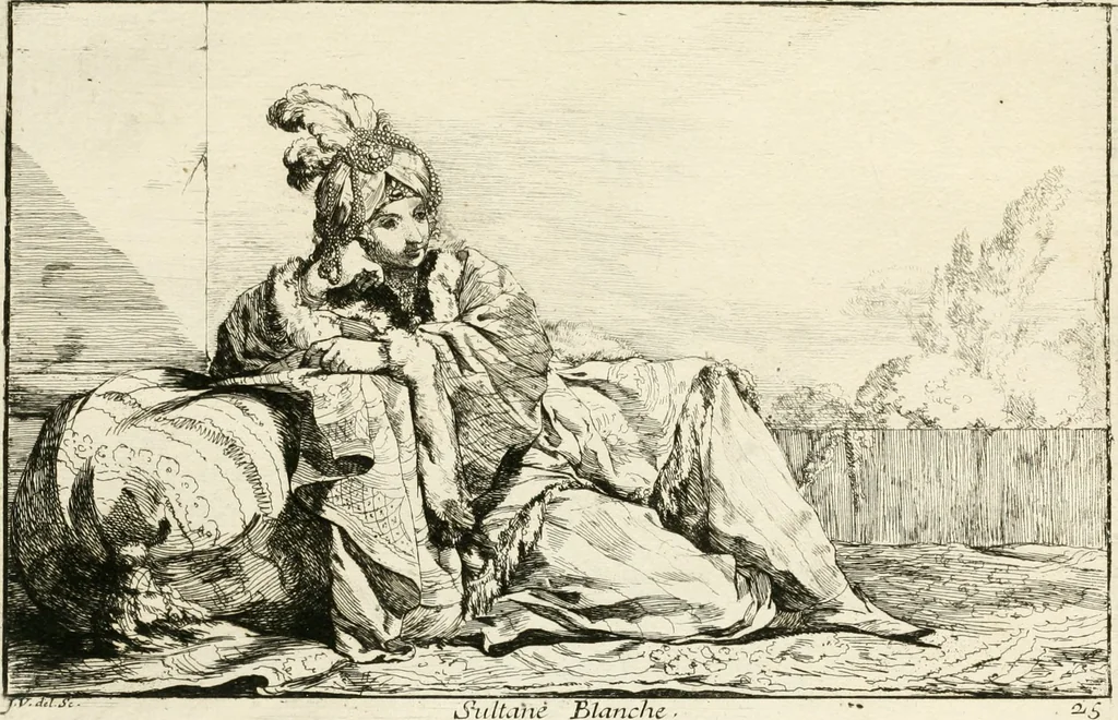 An illustration from Caravanne du sultan ala Mecque; mascarade turque donnée a Rome par Messieurs les pensionnaires de l'Academie de France et leurs amis au Carnaval de l'année 1748. Dediée à messire Iean Francois de Troy, ecuïer, conseiller sécrétaire du Roi, chevalier de l'Ordre de S. Michel, directeur de l'Academie roïale de France a Rome, ancien Recteur de celle de Paris, et ancien Prince de l'Academie de S. Luc de Rome &c ..., 1749, leaf 58
