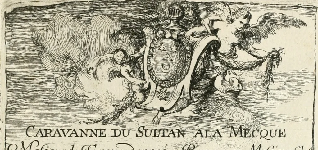 An illustration from Caravanne du sultan ala Mecque; mascarade turque donnée a Rome par Messieurs les pensionnaires de l'Academie de France et leurs amis au Carnaval de l'année 1748. Dediée à messire Iean Francois de Troy, ecuïer, conseiller sécrétaire du Roi, chevalier de l'Ordre de S. Michel, directeur de l'Academie roïale de France a Rome, ancien Recteur de celle de Paris, et ancien Prince de l'Academie de S. Luc de Rome &c ..., 1749, leaf 6