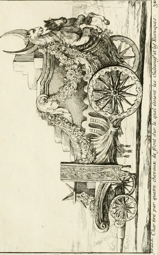 An illustration from Caravanne du sultan ala Mecque; mascarade turque donnée a Rome par Messieurs les pensionnaires de l'Academie de France et leurs amis au Carnaval de l'année 1748. Dediée à messire Iean Francois de Troy, ecuïer, conseiller sécrétaire du Roi, chevalier de l'Ordre de S. Michel, directeur de l'Academie roïale de France a Rome, ancien Recteur de celle de Paris, et ancien Prince de l'Academie de S. Luc de Rome &c ..., 1749, leaf 68