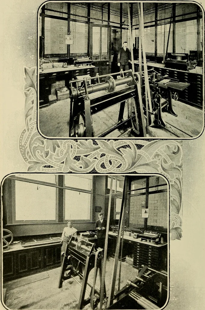 An illustration from Card grinding in theory and practice : a treatise upon the various methods of grinding card clothing used by spinners of cotton, wool, silk, and other textile fibres, 1922, leaf 143
