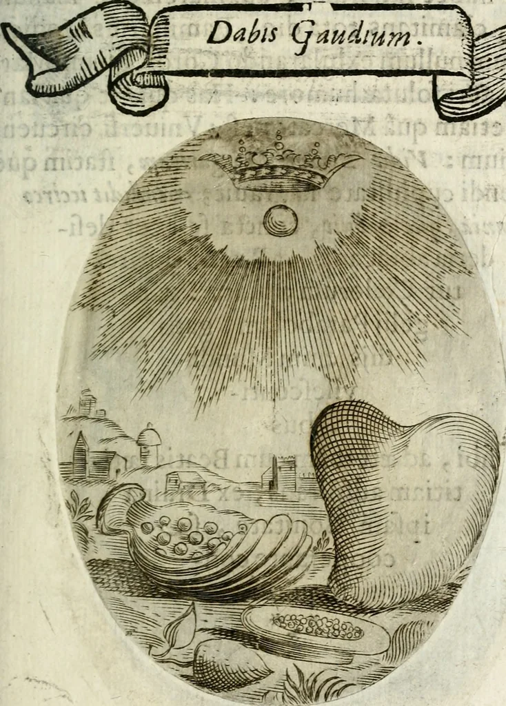 An illustration from Cardiomorpheoseos sive ex corde desumpta emblemata sacra, 1645, leaf 104