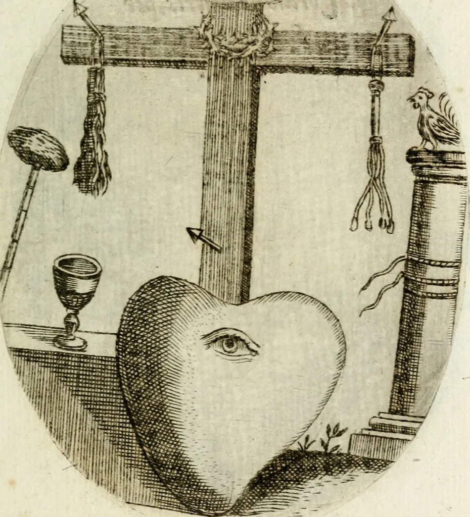 An illustration from Cardiomorpheoseos sive ex corde desumpta emblemata sacra, 1645, leaf 106