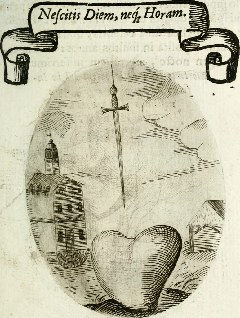 An illustration from Cardiomorpheoseos sive ex corde desumpta emblemata sacra, 1645, leaf 108