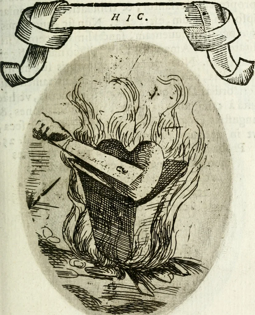 An illustration from Cardiomorpheoseos sive ex corde desumpta emblemata sacra, 1645, leaf 112