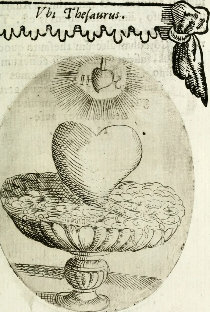 An illustration from Cardiomorpheoseos sive ex corde desumpta emblemata sacra, 1645, leaf 114
