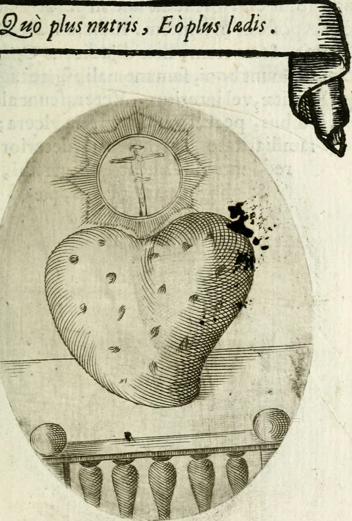 An illustration from Cardiomorpheoseos sive ex corde desumpta emblemata sacra, 1645, leaf 116