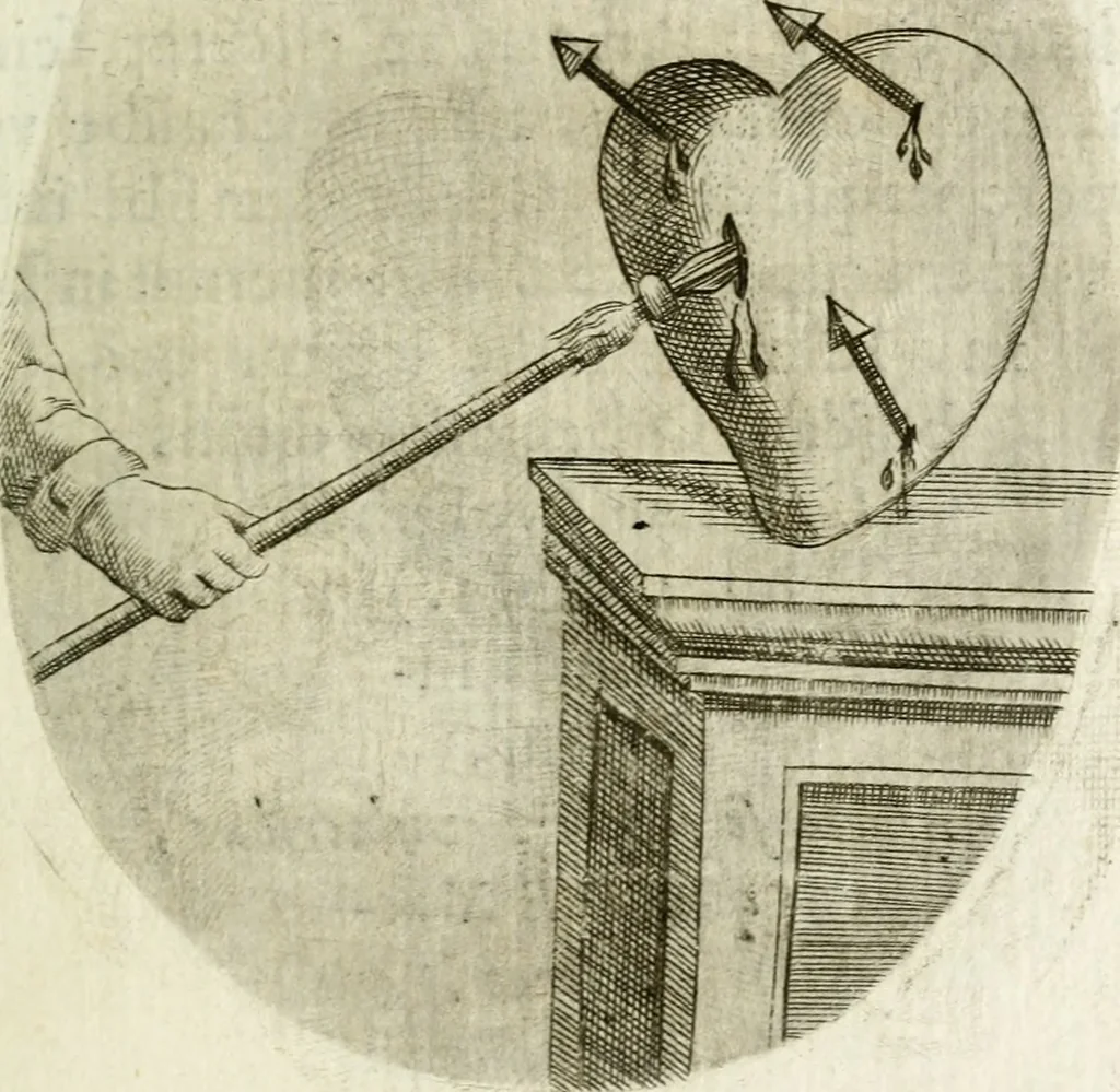 An illustration from Cardiomorpheoseos sive ex corde desumpta emblemata sacra, 1645, leaf 118