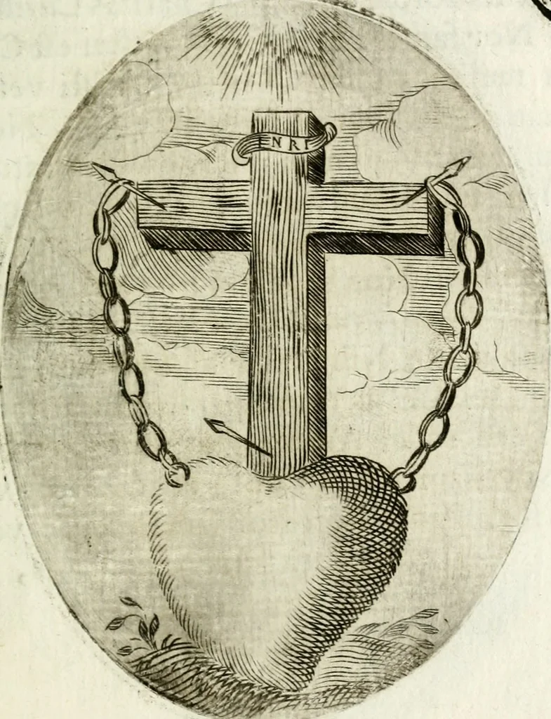 An illustration from Cardiomorpheoseos sive ex corde desumpta emblemata sacra, 1645, leaf 128