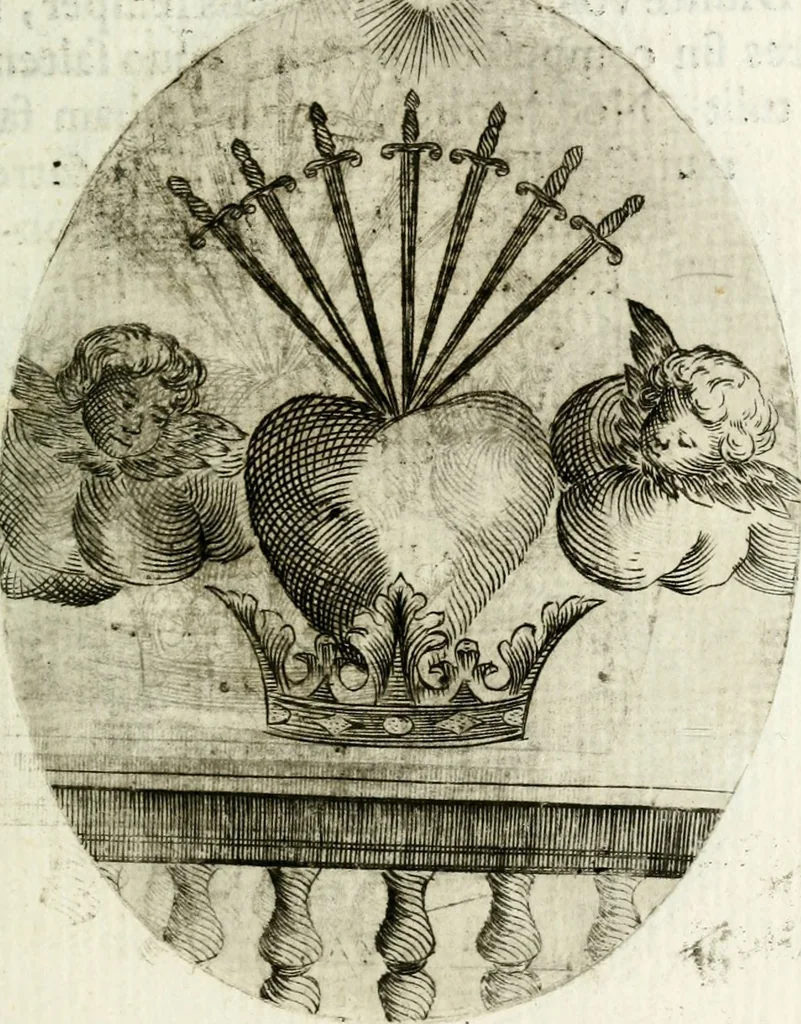 An illustration from Cardiomorpheoseos sive ex corde desumpta emblemata sacra, 1645, leaf 130
