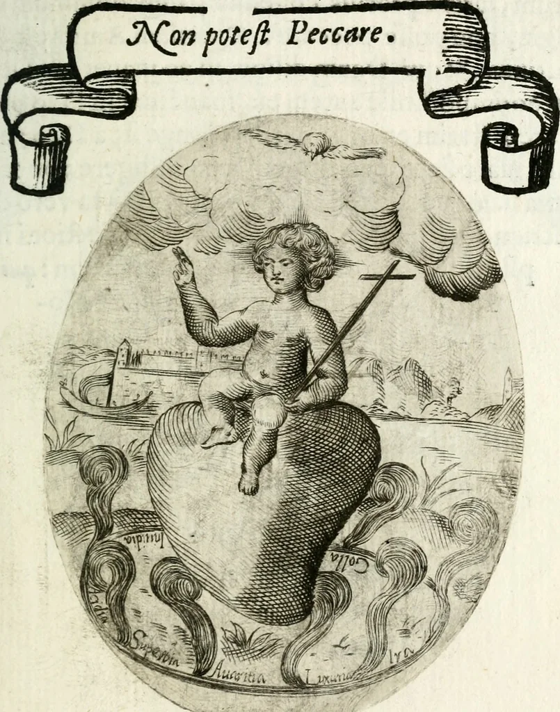 An illustration from Cardiomorpheoseos sive ex corde desumpta emblemata sacra, 1645, leaf 134
