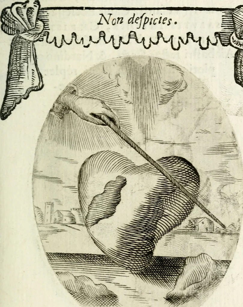 An illustration from Cardiomorpheoseos sive ex corde desumpta emblemata sacra, 1645, leaf 136