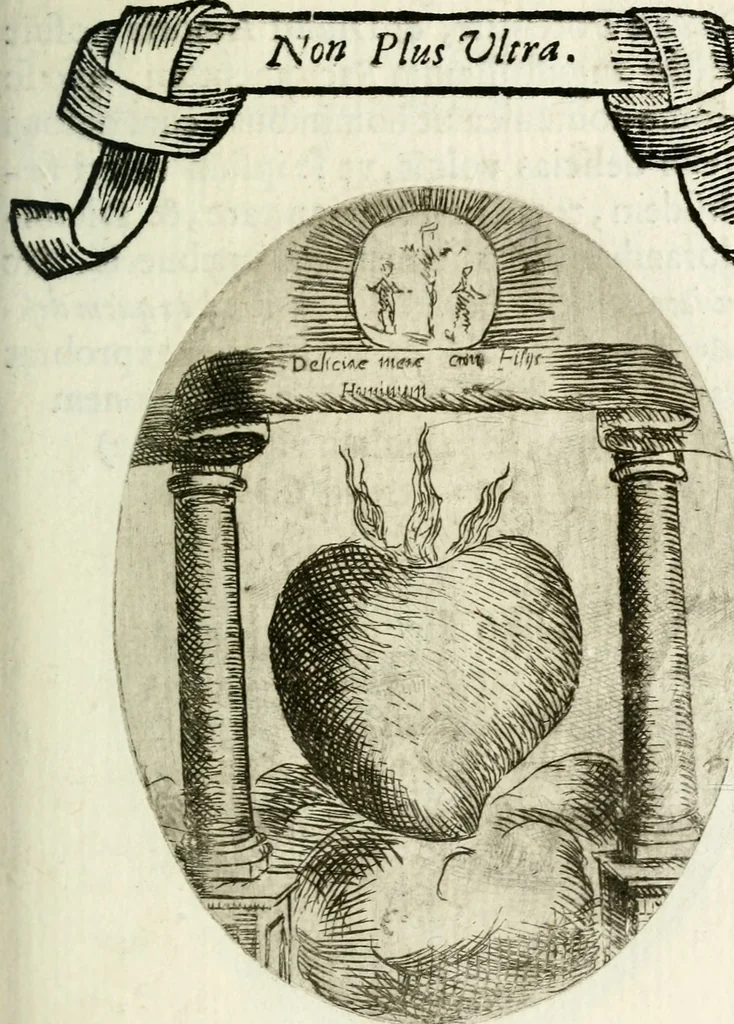 An illustration from Cardiomorpheoseos sive ex corde desumpta emblemata sacra, 1645, leaf 138