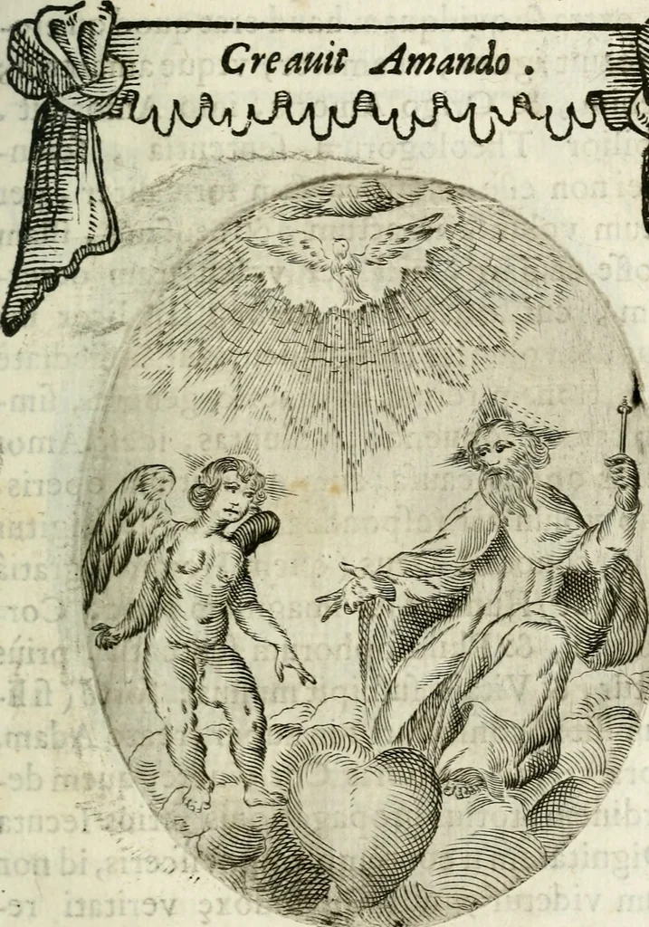 An illustration from Cardiomorpheoseos sive ex corde desumpta emblemata sacra, 1645, leaf 14