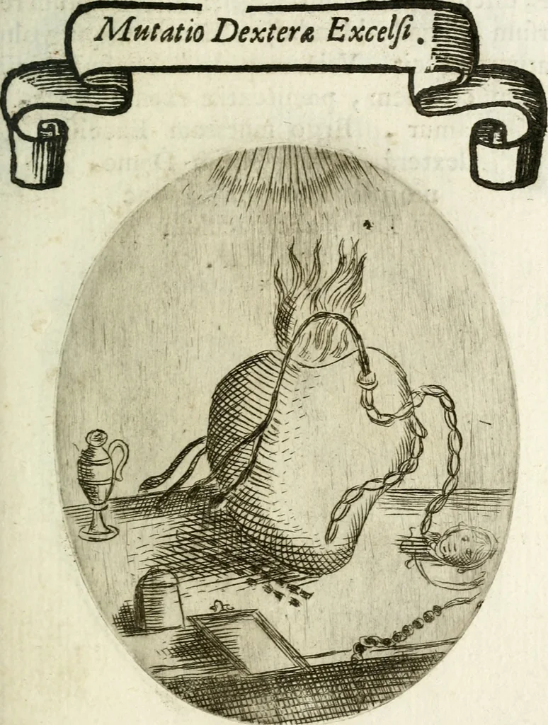 An illustration from Cardiomorpheoseos sive ex corde desumpta emblemata sacra, 1645, leaf 140