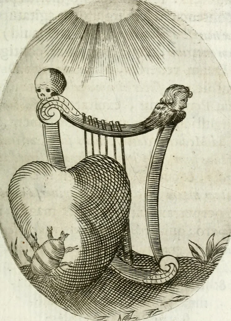 An illustration from Cardiomorpheoseos sive ex corde desumpta emblemata sacra, 1645, leaf 150