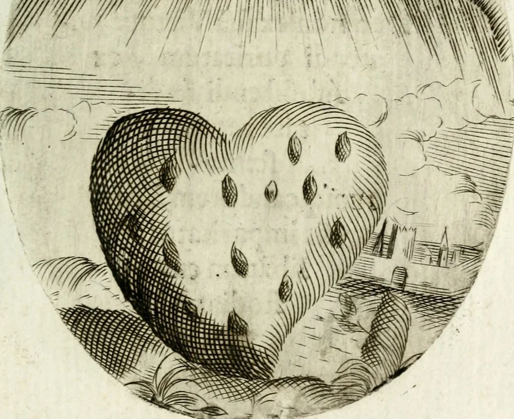 An illustration from Cardiomorpheoseos sive ex corde desumpta emblemata sacra, 1645, leaf 158