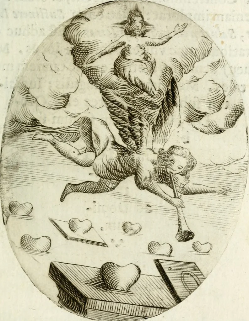 An illustration from Cardiomorpheoseos sive ex corde desumpta emblemata sacra, 1645, leaf 162