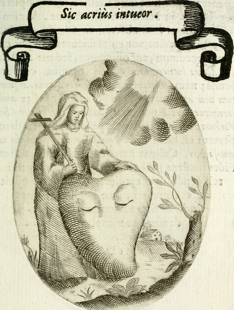 An illustration from Cardiomorpheoseos sive ex corde desumpta emblemata sacra, 1645, leaf 174