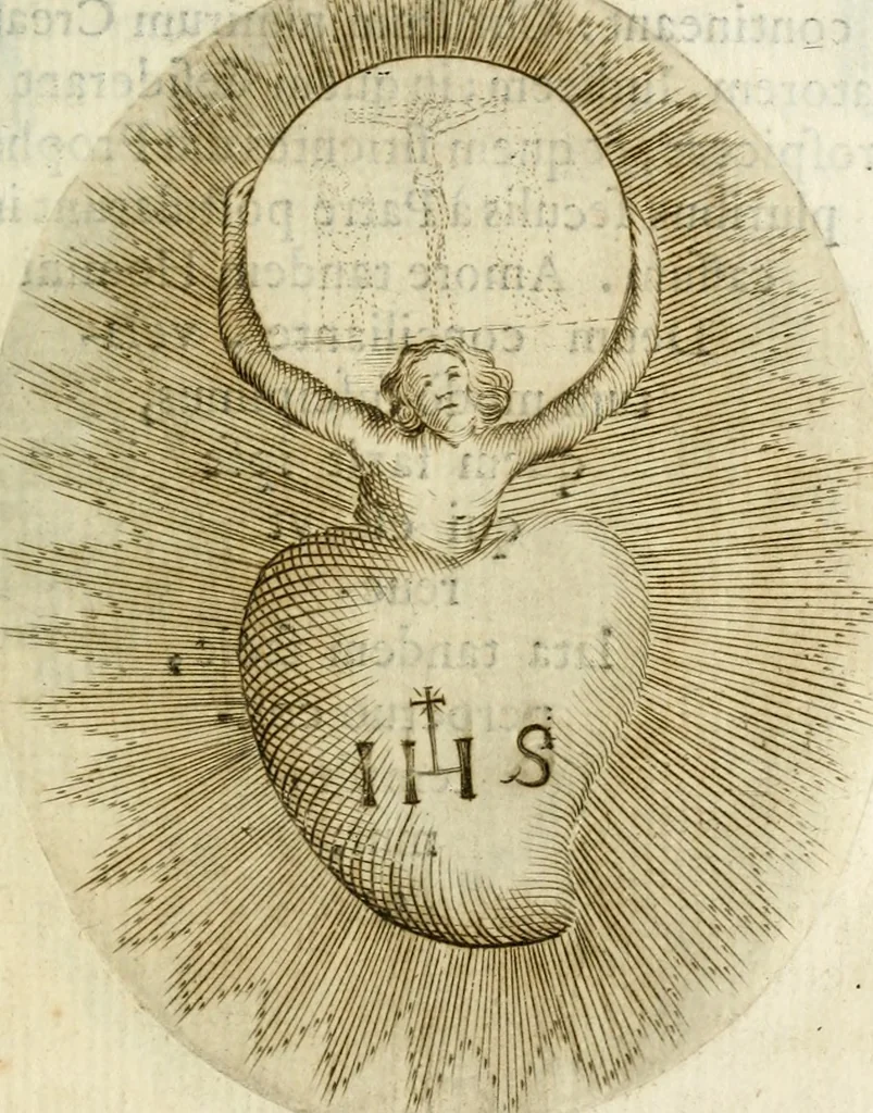 An illustration from Cardiomorpheoseos sive ex corde desumpta emblemata sacra, 1645, leaf 184