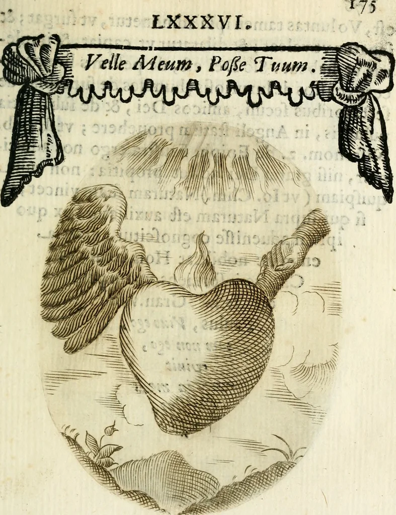 An illustration from Cardiomorpheoseos sive ex corde desumpta emblemata sacra, 1645, leaf 186
