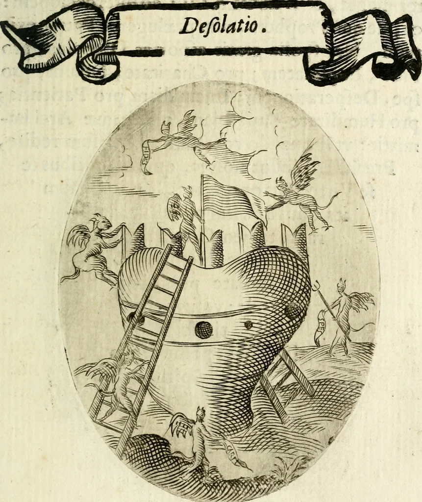 An illustration from Cardiomorpheoseos sive ex corde desumpta emblemata sacra, 1645, leaf 192