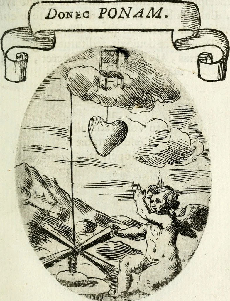An illustration from Cardiomorpheoseos sive ex corde desumpta emblemata sacra, 1645, leaf 20