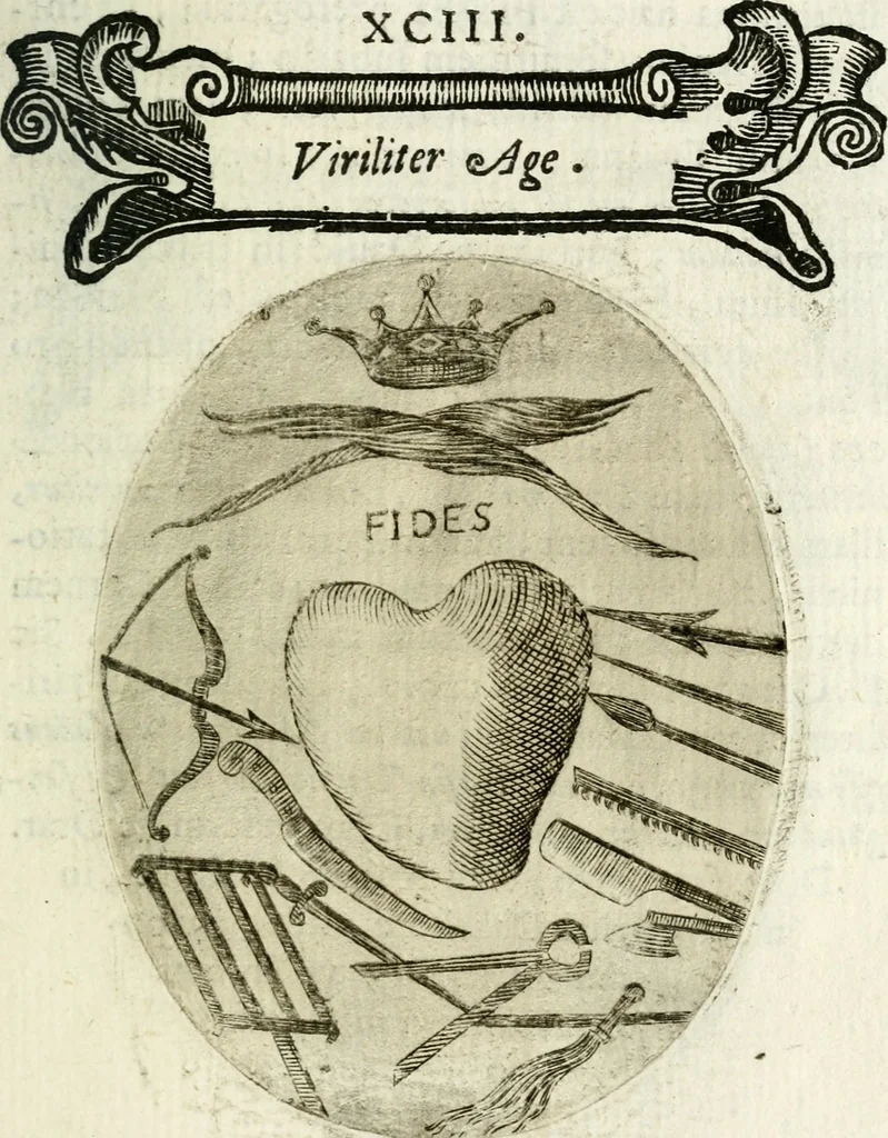 An illustration from Cardiomorpheoseos sive ex corde desumpta emblemata sacra, 1645, leaf 202