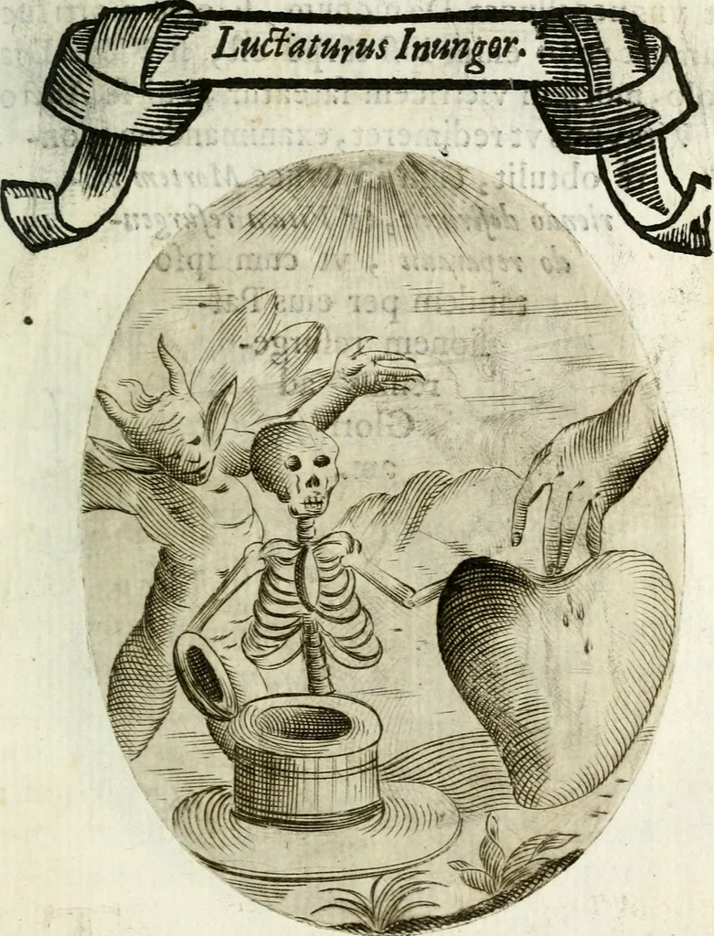 An illustration from Cardiomorpheoseos sive ex corde desumpta emblemata sacra, 1645, leaf 206