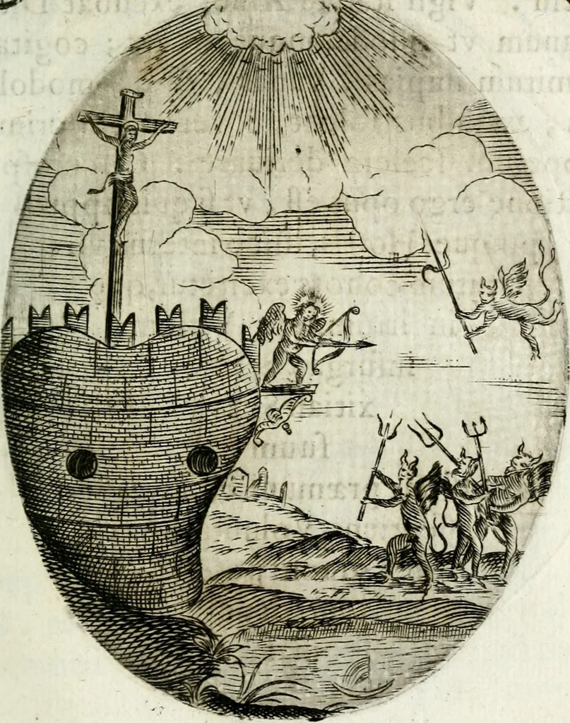 An illustration from Cardiomorpheoseos sive ex corde desumpta emblemata sacra, 1645, leaf 32