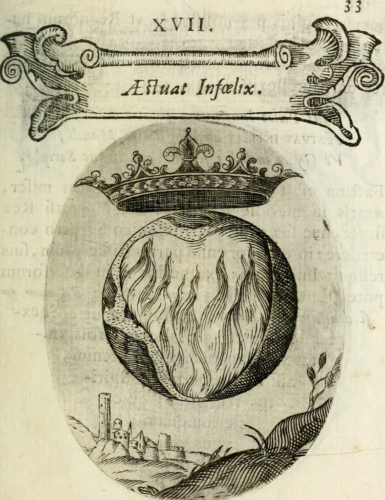 An illustration from Cardiomorpheoseos sive ex corde desumpta emblemata sacra, 1645, leaf 44