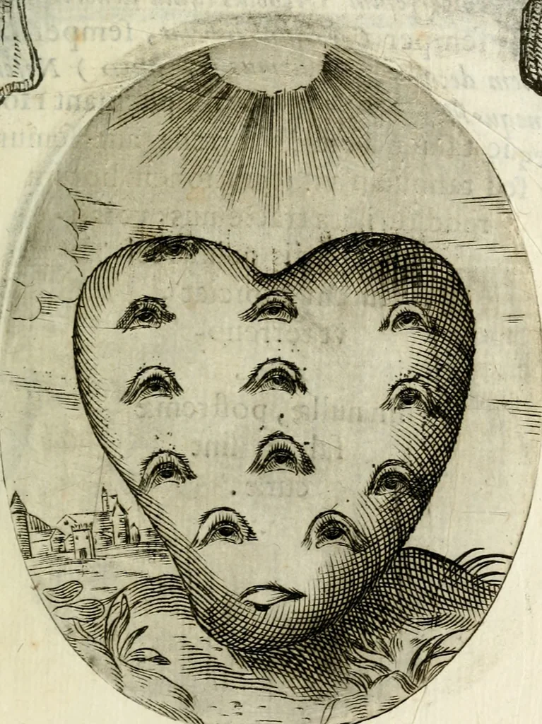 An illustration from Cardiomorpheoseos sive ex corde desumpta emblemata sacra, 1645, leaf 50