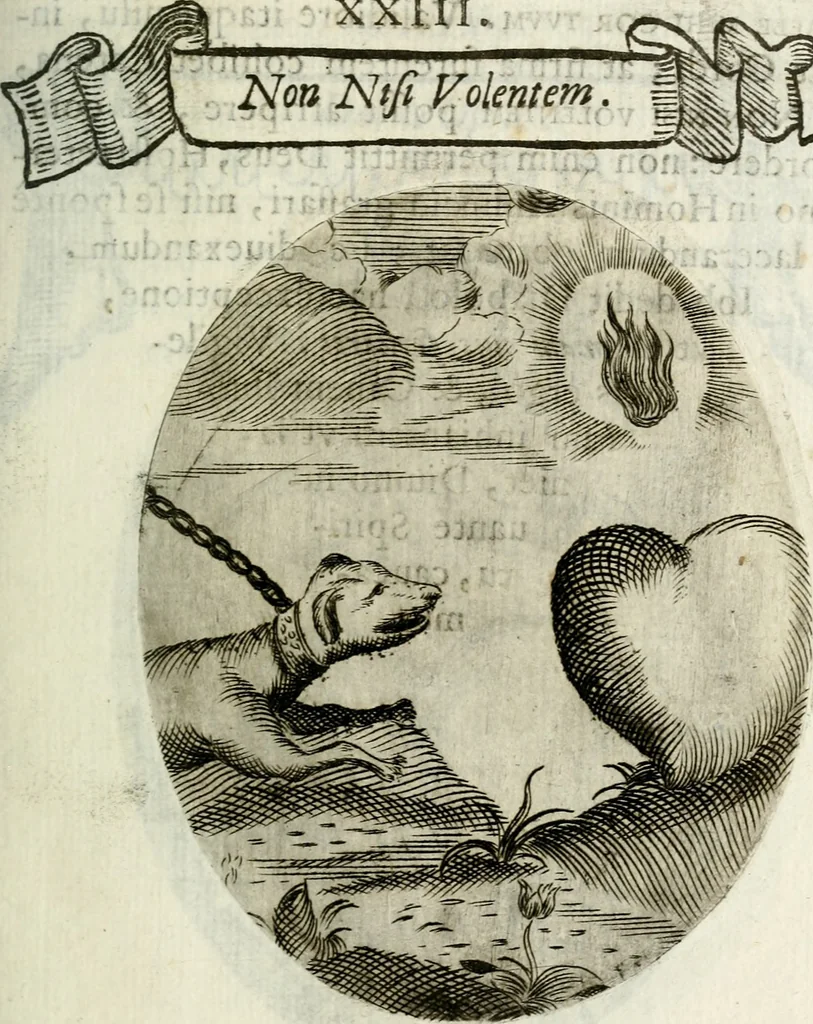 An illustration from Cardiomorpheoseos sive ex corde desumpta emblemata sacra, 1645, leaf 58