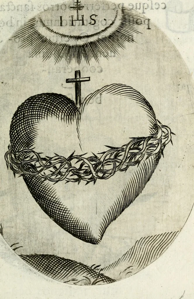 An illustration from Cardiomorpheoseos sive ex corde desumpta emblemata sacra, 1645, leaf 62