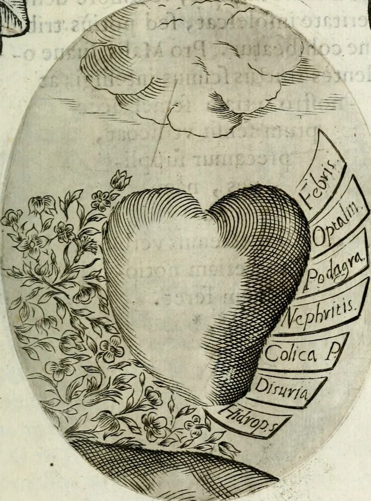 An illustration from Cardiomorpheoseos sive ex corde desumpta emblemata sacra, 1645, leaf 66