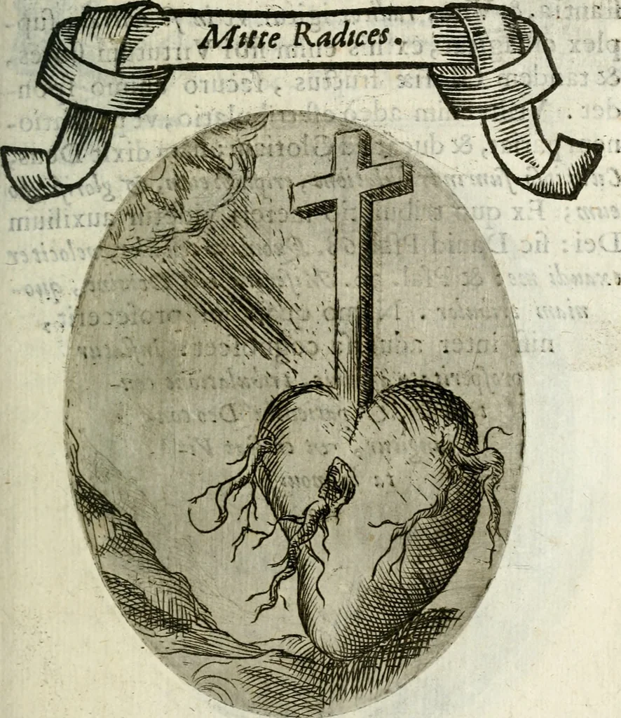 An illustration from Cardiomorpheoseos sive ex corde desumpta emblemata sacra, 1645, leaf 70