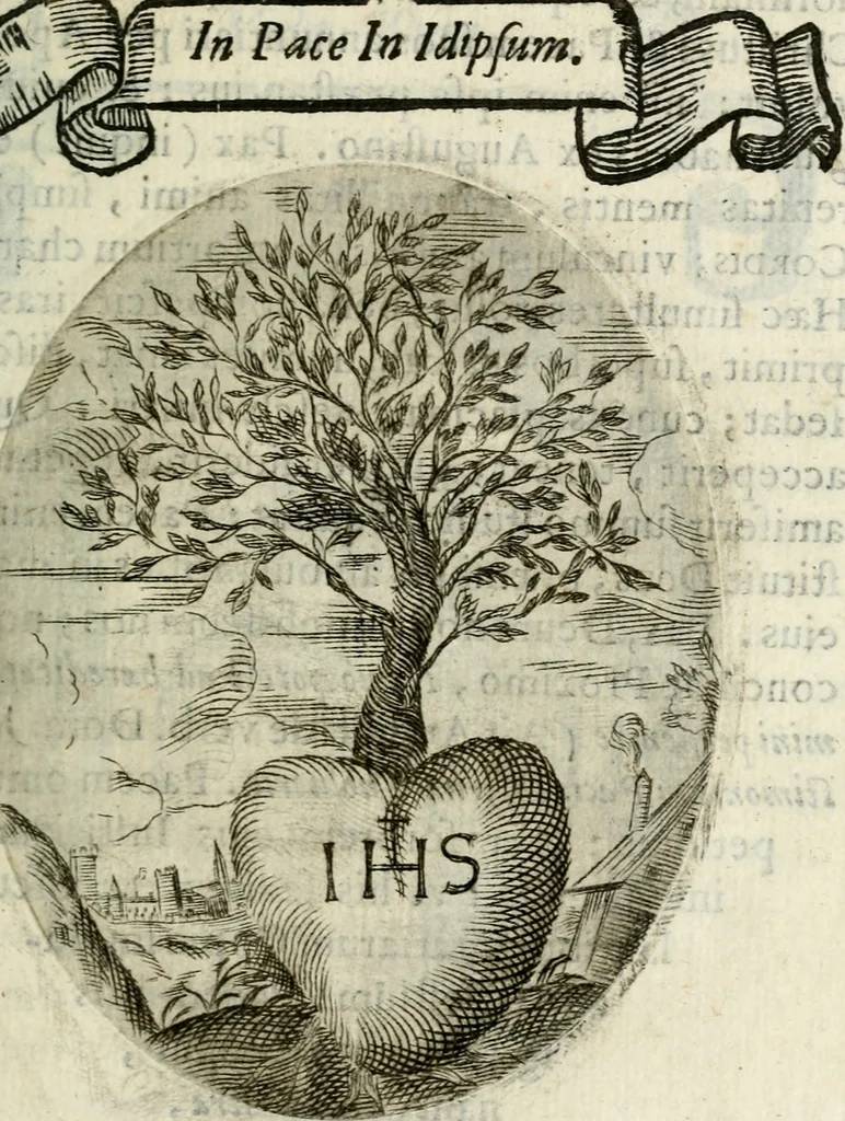An illustration from Cardiomorpheoseos sive ex corde desumpta emblemata sacra, 1645, leaf 74