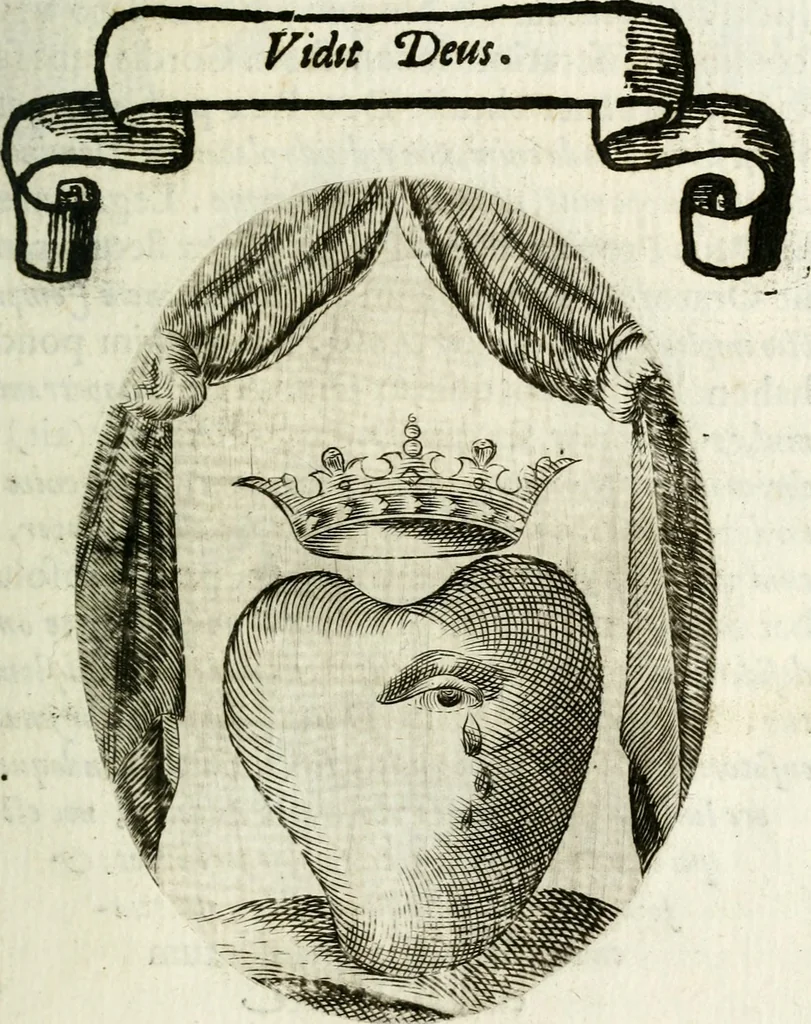 An illustration from Cardiomorpheoseos sive ex corde desumpta emblemata sacra, 1645, leaf 76
