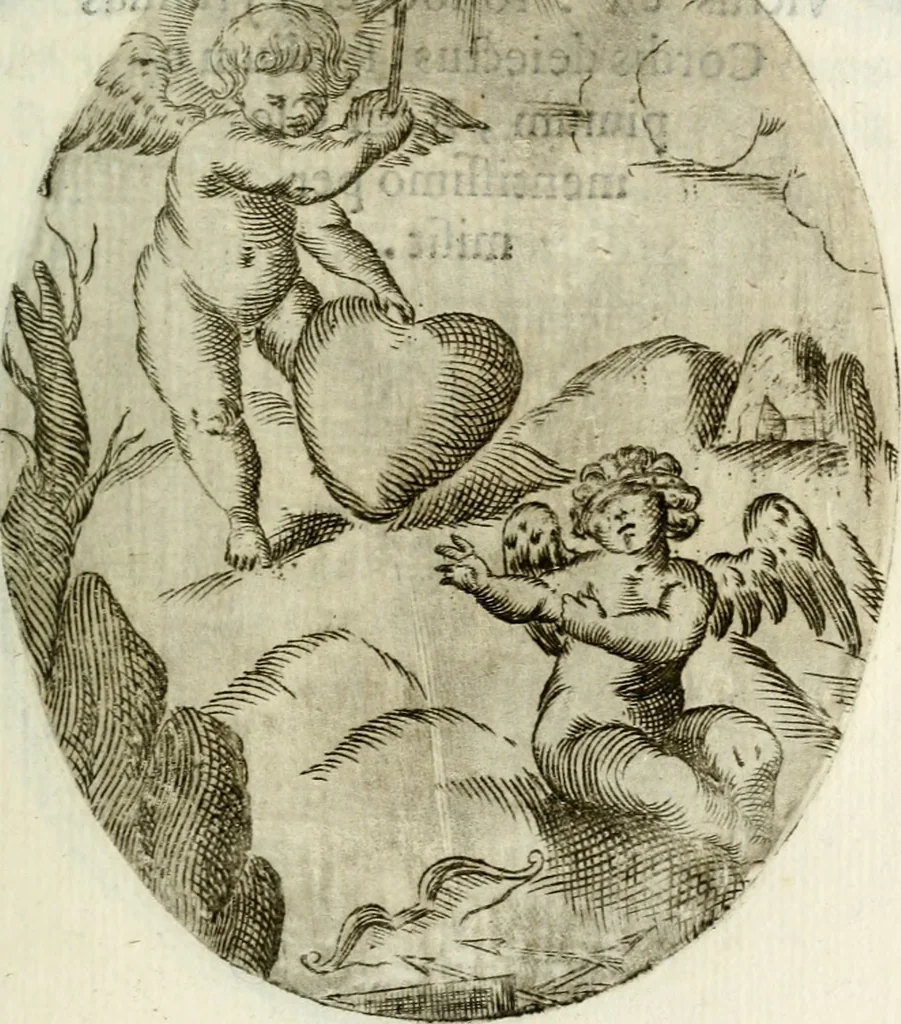 An illustration from Cardiomorpheoseos sive ex corde desumpta emblemata sacra, 1645, leaf 88