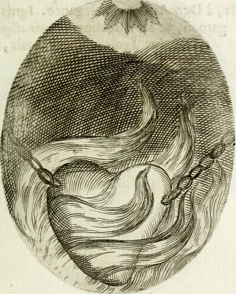 An illustration from Cardiomorpheoseos sive ex corde desumpta emblemata sacra, 1645, leaf 94