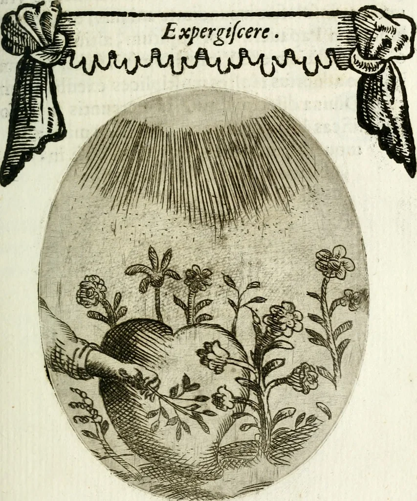 An illustration from Cardiomorpheoseos sive ex corde desumpta emblemata sacra, 1645, leaf 96